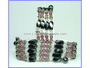 36inch Burgundy Crystal, Alloy,Magnetic Wrap Bracelet Necklace All in One Set